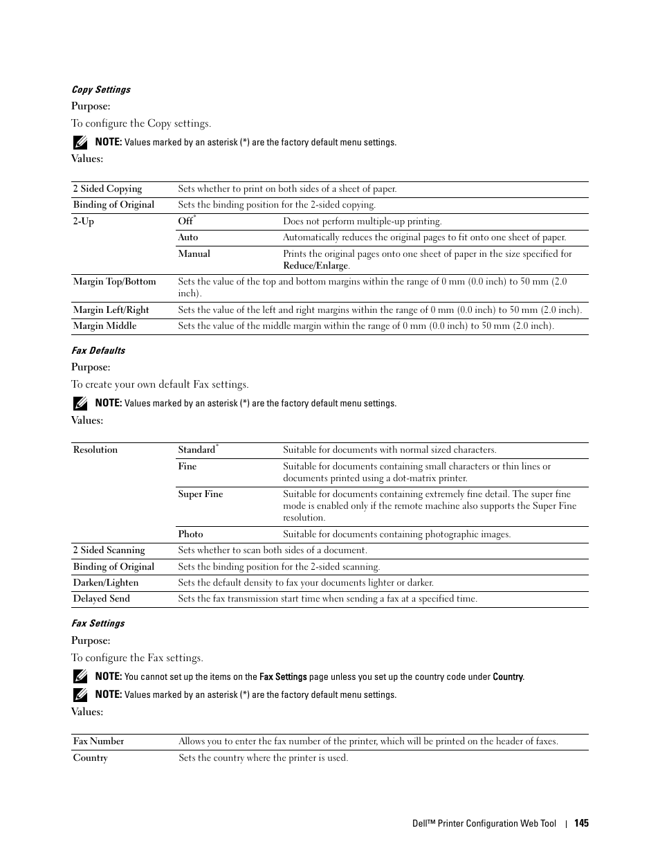 Copy settings" "fax defaults" "fax settings | Dell C2665dnf Color Laser Printer User Manual | Page 147 / 578