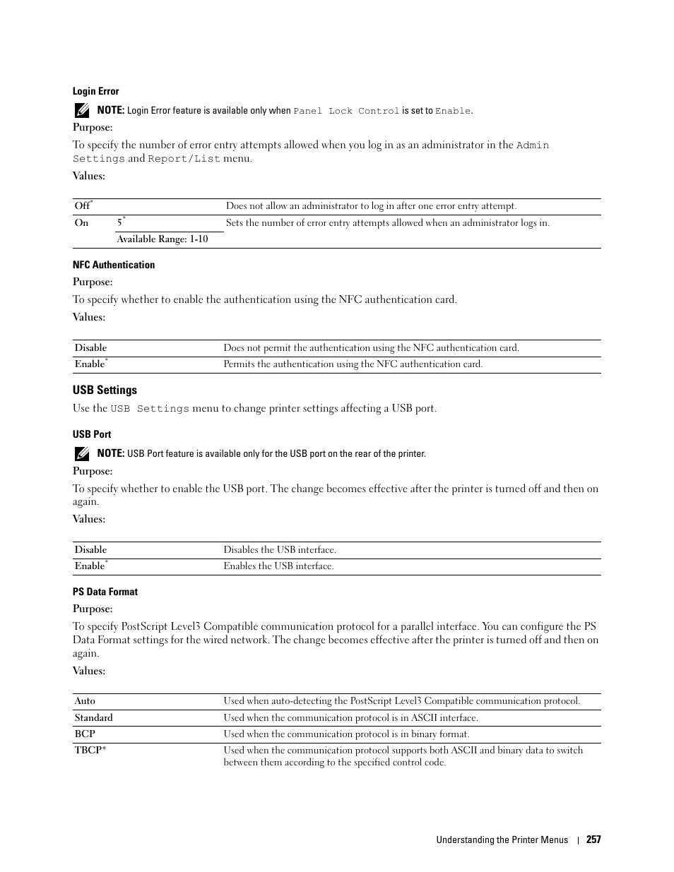 Usb settings | Dell C2665dnf Color Laser Printer User Manual | Page 259 / 578