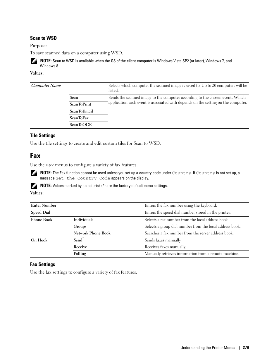 Scan to wsd, Tile settings, Fax settings | Dell C2665dnf Color Laser Printer User Manual | Page 281 / 578