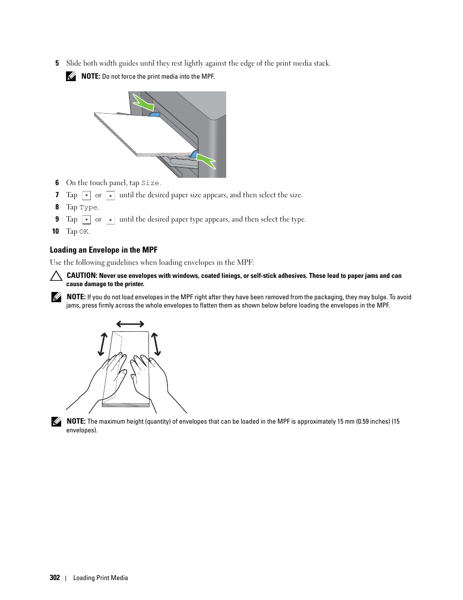 Loading an envelope in the mpf | Dell C2665dnf Color Laser Printer User Manual | Page 304 / 578