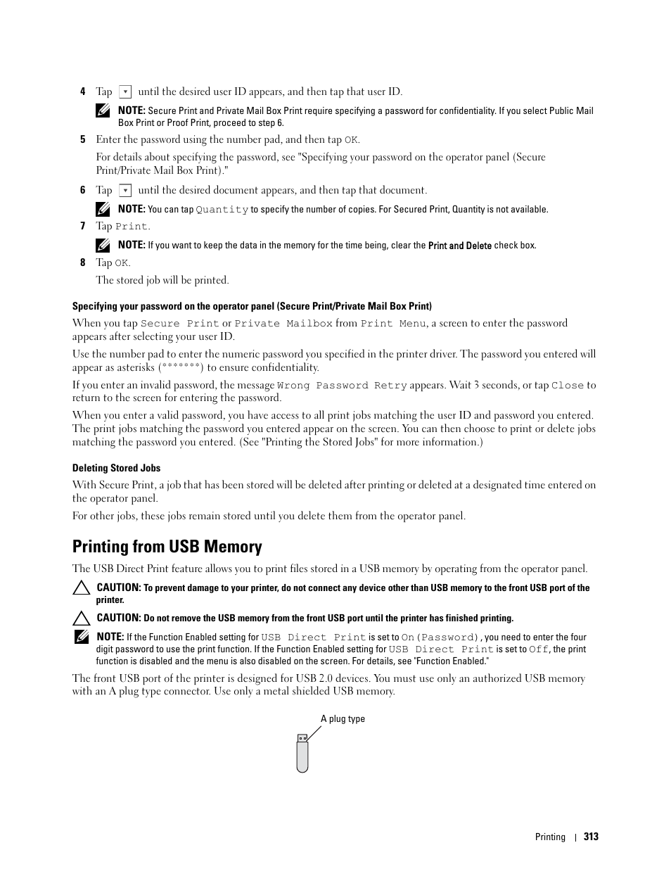 Printing from usb memory, Printing from usb memory (usb direct | Dell C2665dnf Color Laser Printer User Manual | Page 315 / 578