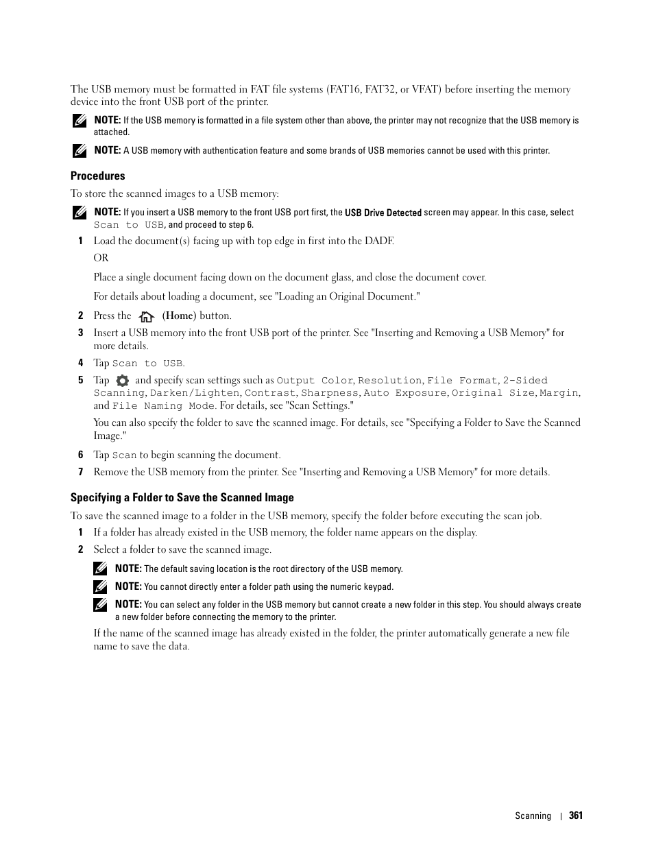 Procedures, Specifying a folder to save the scanned image | Dell C2665dnf Color Laser Printer User Manual | Page 363 / 578