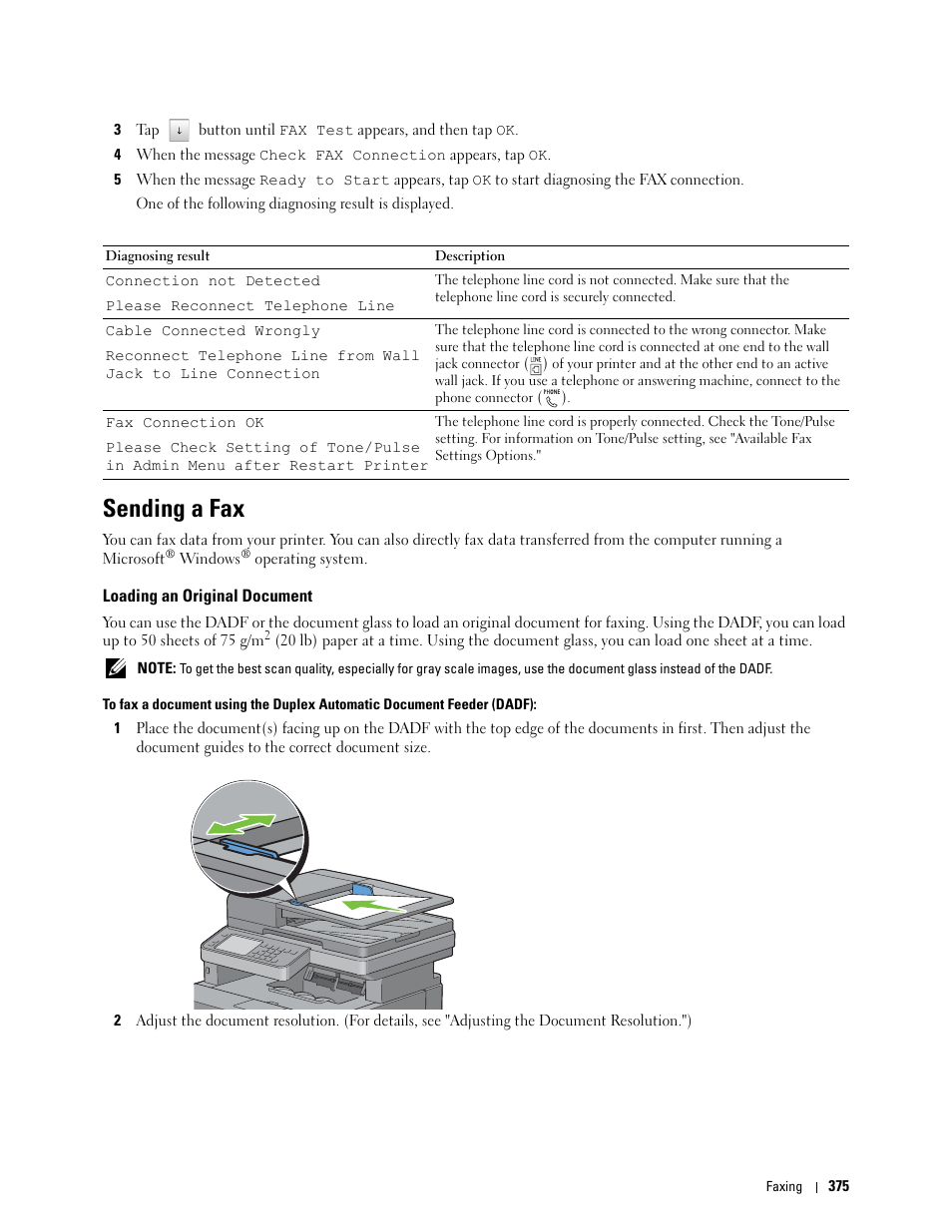 Sending a fax, Loading an original document | Dell C2665dnf Color Laser Printer User Manual | Page 377 / 578