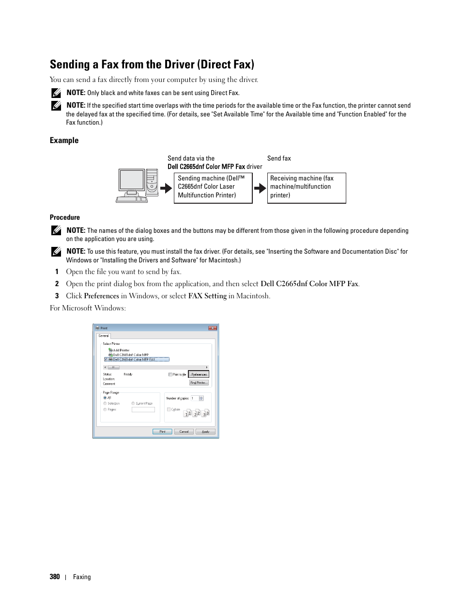 Sending a fax from the driver (direct fax), Example | Dell C2665dnf Color Laser Printer User Manual | Page 382 / 578