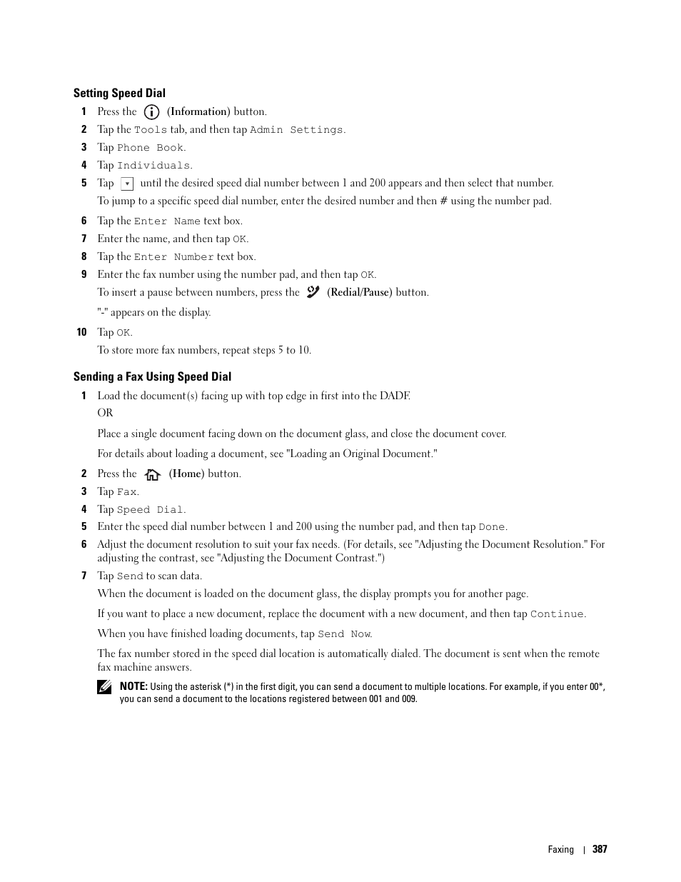 Setting speed dial, Sending a fax using speed dial | Dell C2665dnf Color Laser Printer User Manual | Page 389 / 578