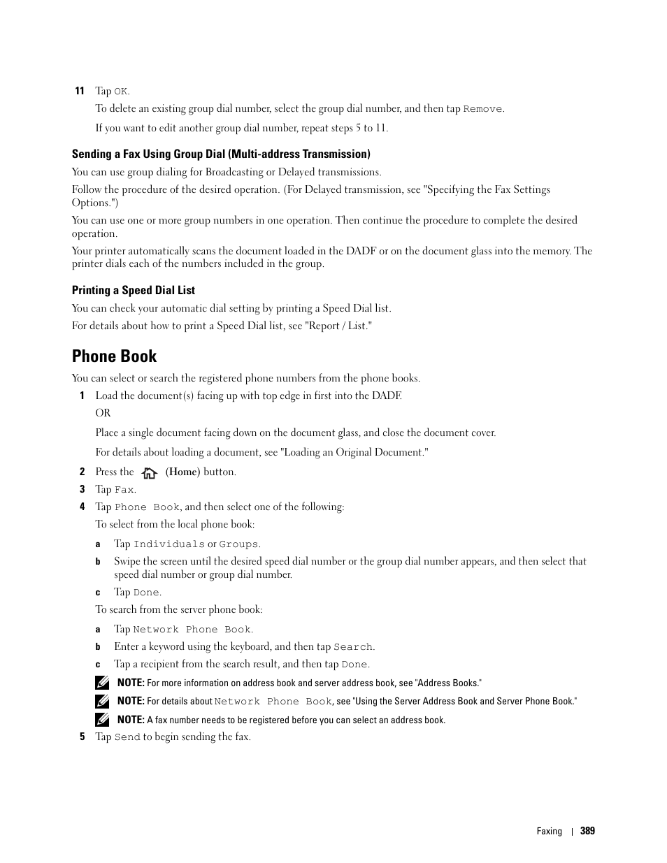 Printing a speed dial list, Phone book | Dell C2665dnf Color Laser Printer User Manual | Page 391 / 578