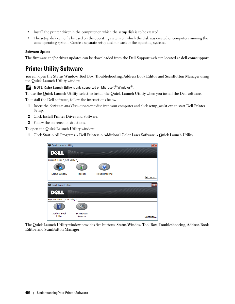 Printer utility software | Dell C2665dnf Color Laser Printer User Manual | Page 408 / 578