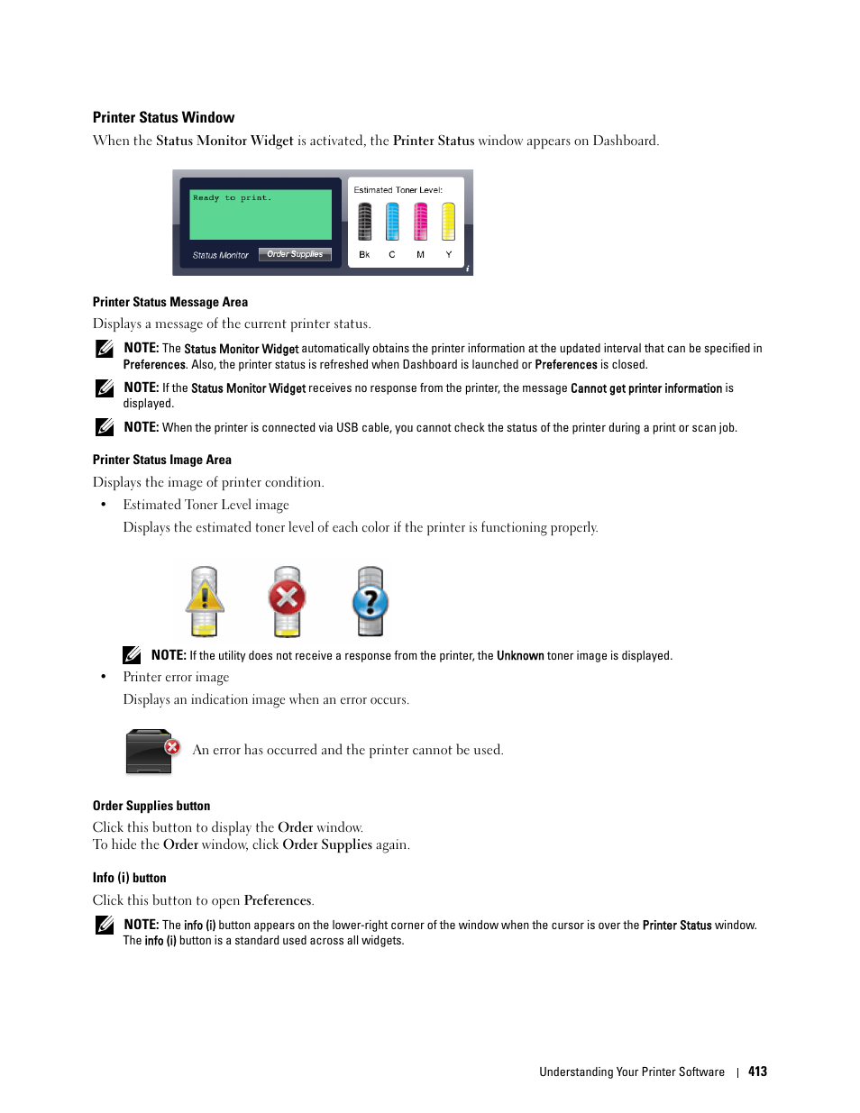 Printer status window | Dell C2665dnf Color Laser Printer User Manual | Page 415 / 578