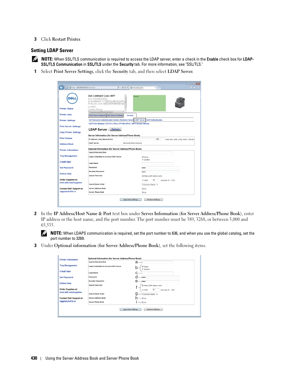 Setting ldap server | Dell C2665dnf Color Laser Printer User Manual | Page 432 / 578