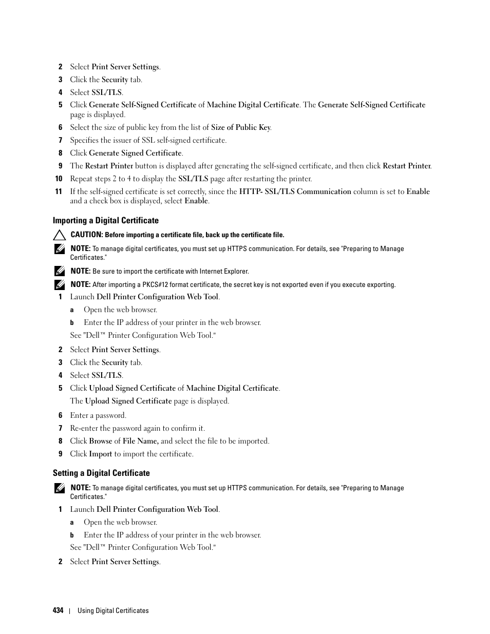 Importing a digital certificate, Setting a digital certificate | Dell C2665dnf Color Laser Printer User Manual | Page 436 / 578