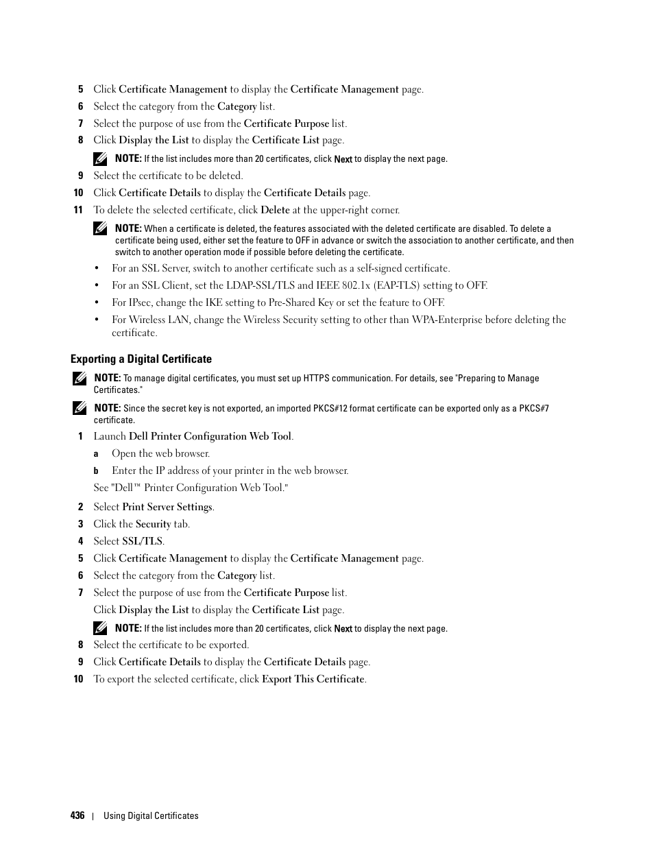 Exporting a digital certificate | Dell C2665dnf Color Laser Printer User Manual | Page 438 / 578