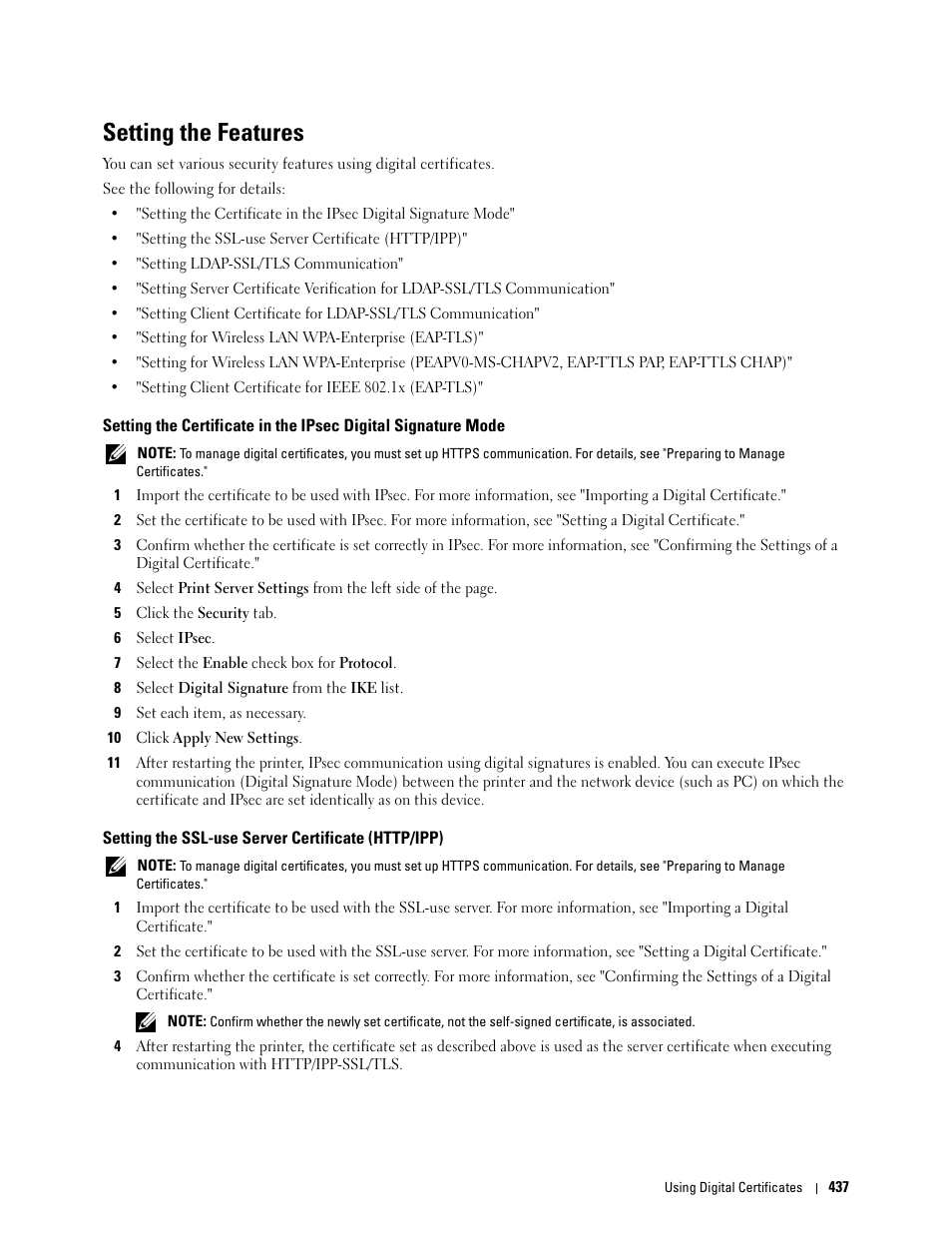 Setting the features, Setting the ssl-use server certificate (http/ipp) | Dell C2665dnf Color Laser Printer User Manual | Page 439 / 578