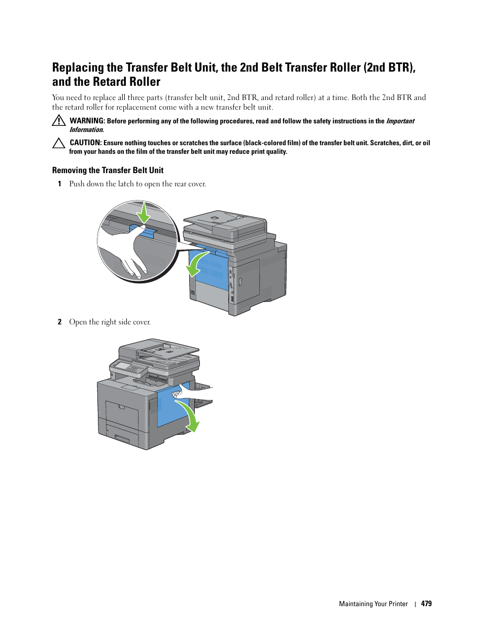 Removing the transfer belt unit, Btr), and the retard roller | Dell C2665dnf Color Laser Printer User Manual | Page 481 / 578