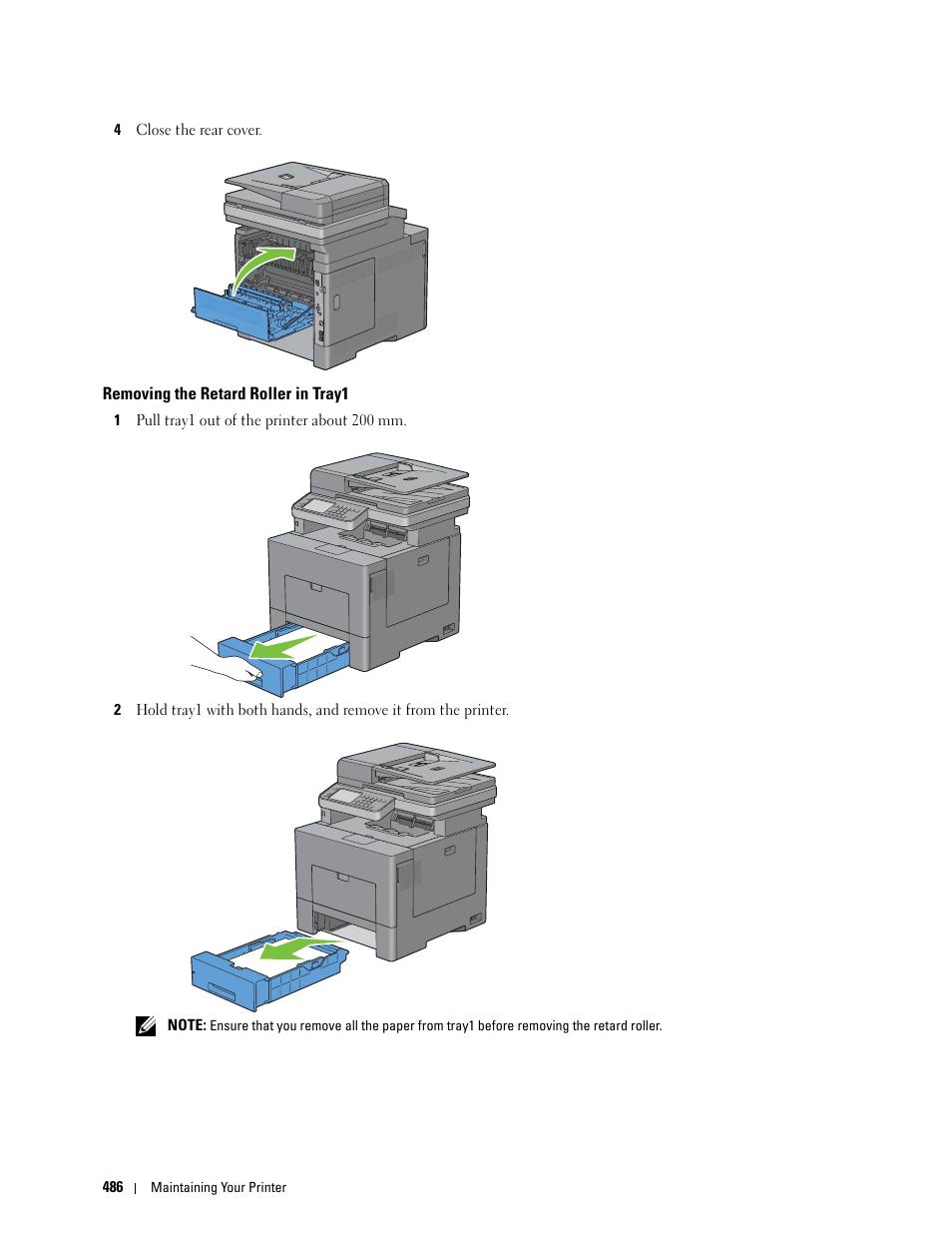 Removing the retard roller in tray1 | Dell C2665dnf Color Laser Printer User Manual | Page 488 / 578