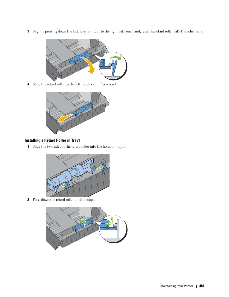 Installing a retard roller in tray1 | Dell C2665dnf Color Laser Printer User Manual | Page 489 / 578