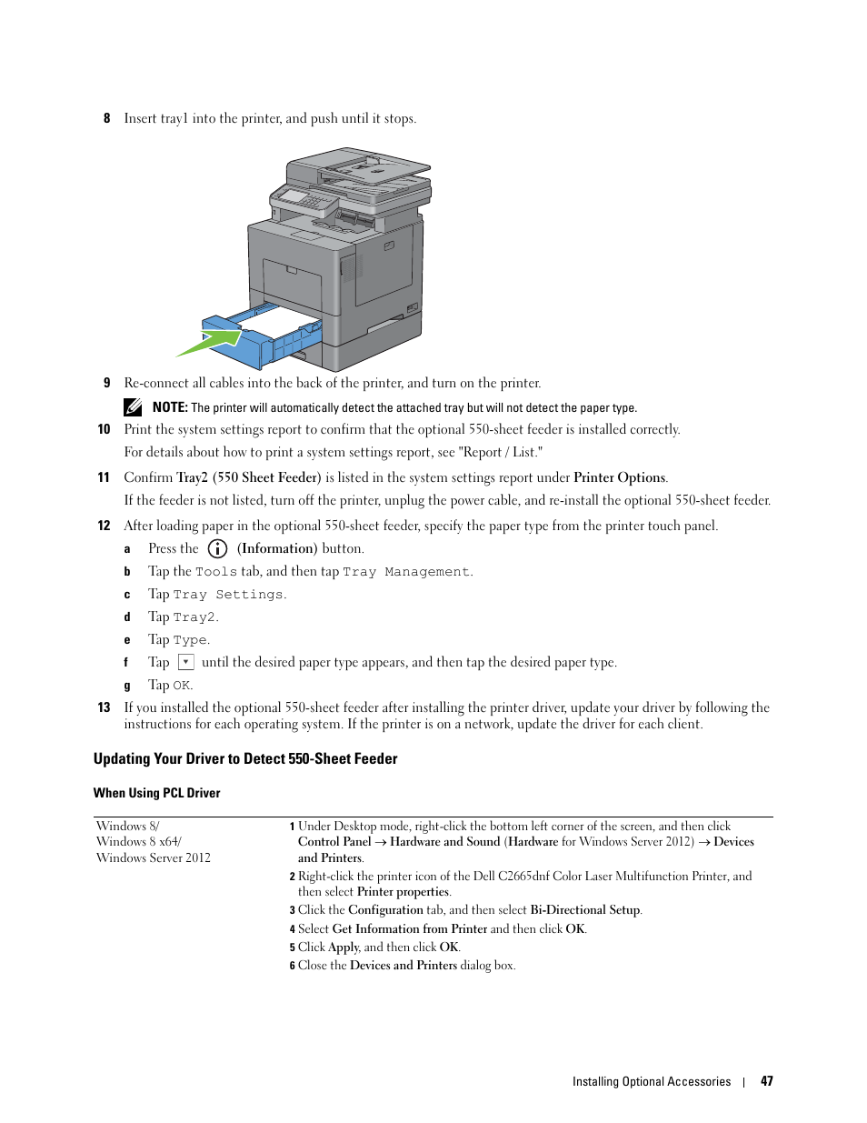 Updating your driver to detect 550-sheet feeder | Dell C2665dnf Color Laser Printer User Manual | Page 49 / 578