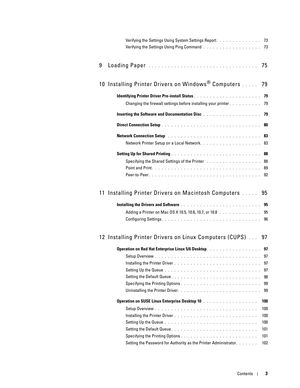 9 loading paper 75, 9 loading paper, 75 10 installing printer drivers on windows | Computers | Dell C2665dnf Color Laser Printer User Manual | Page 5 / 578
