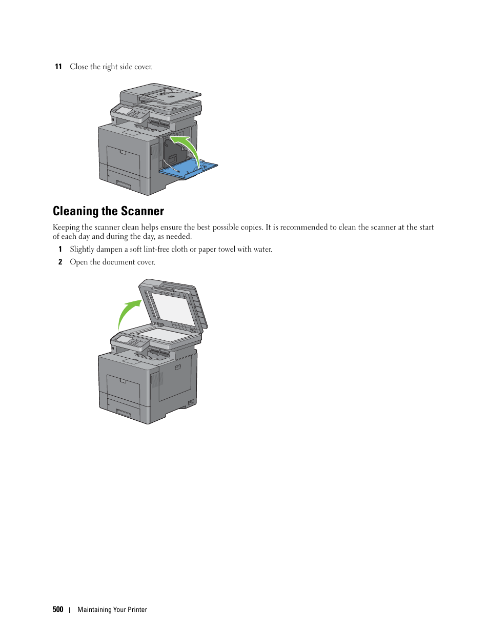 Cleaning the scanner | Dell C2665dnf Color Laser Printer User Manual | Page 502 / 578