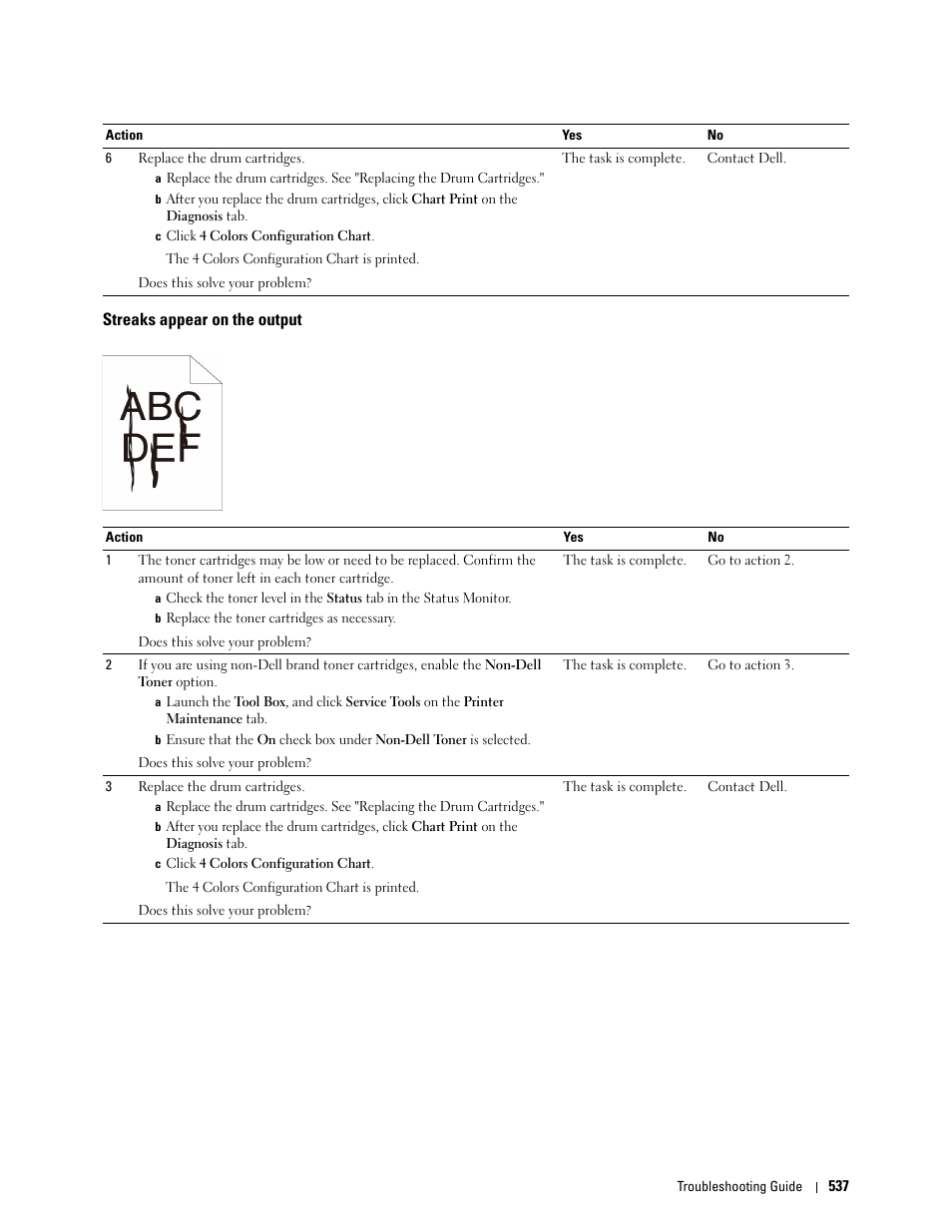 Streaks appear on the output | Dell C2665dnf Color Laser Printer User Manual | Page 539 / 578