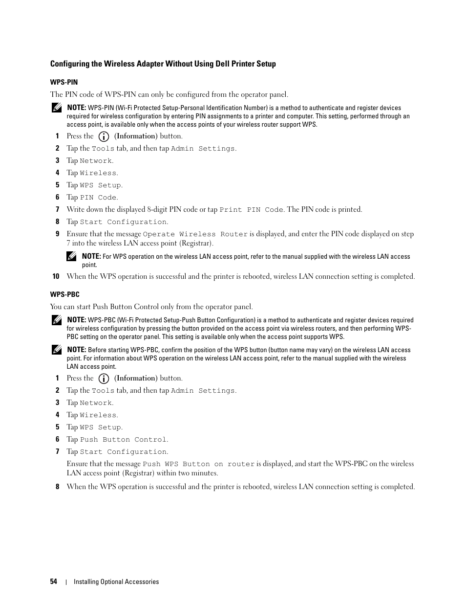 Wps-pbc, Wps-pin | Dell C2665dnf Color Laser Printer User Manual | Page 56 / 578