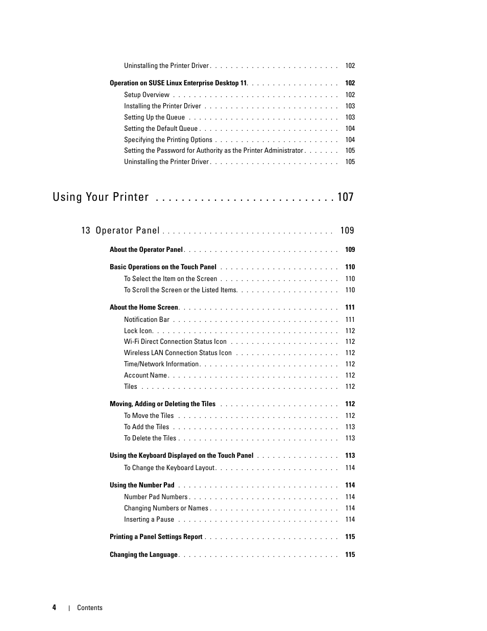 13 operator panel 109, Using your printer, 13 operator panel | Dell C2665dnf Color Laser Printer User Manual | Page 6 / 578