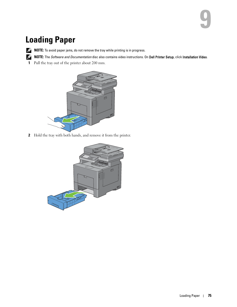Loading paper, 9 loading paper | Dell C2665dnf Color Laser Printer User Manual | Page 77 / 578
