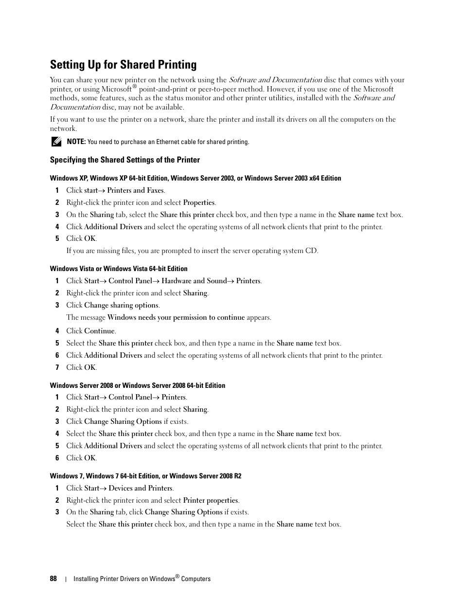 Setting up for shared printing, Specifying the shared settings of the printer | Dell C2665dnf Color Laser Printer User Manual | Page 90 / 578