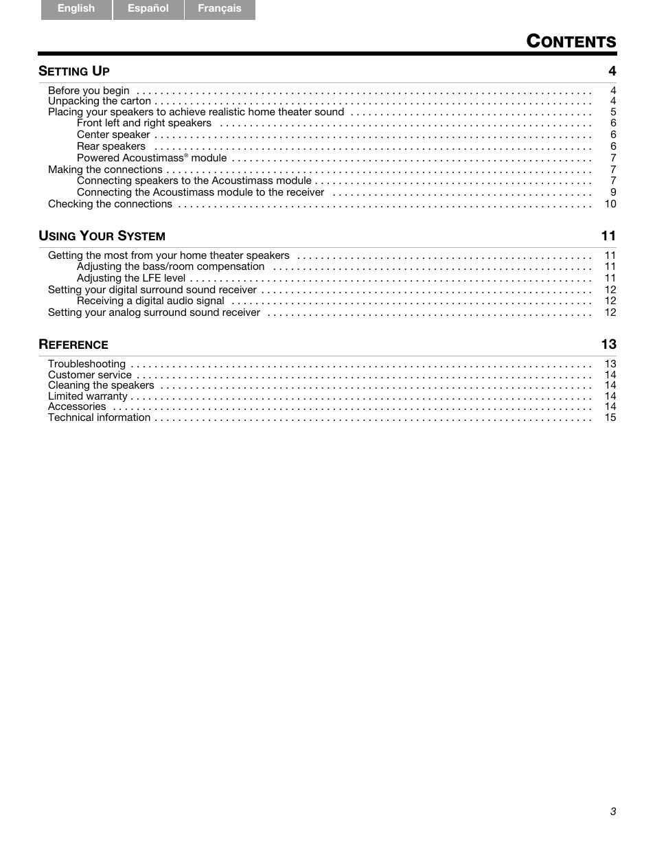 Ontents | Bose Acoustimass 10 Series IV User Manual | Page 3 / 44