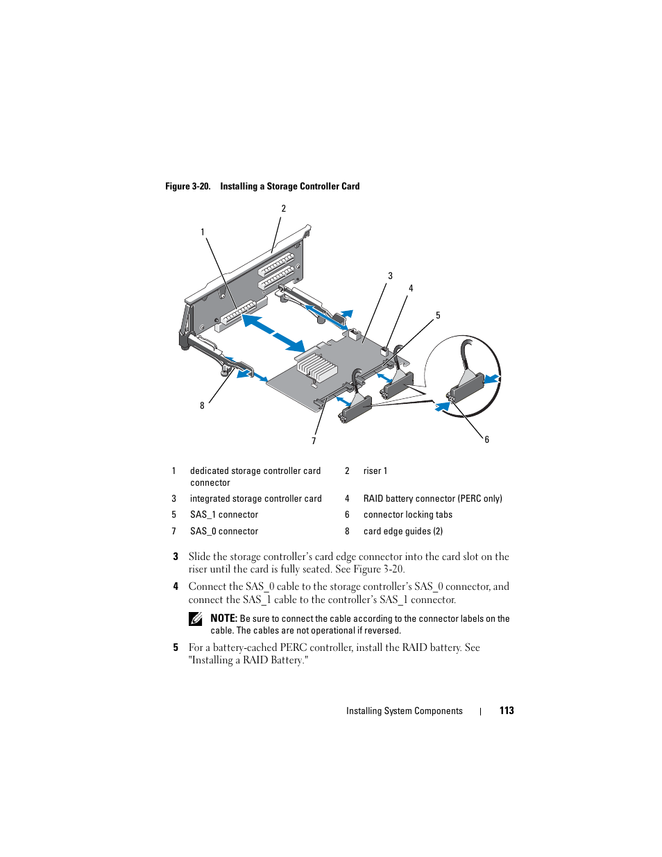 Figure 3-20. installing a storage controller card, See figure 3-20 | Dell POWEREDGE R710 User Manual | Page 113 / 208