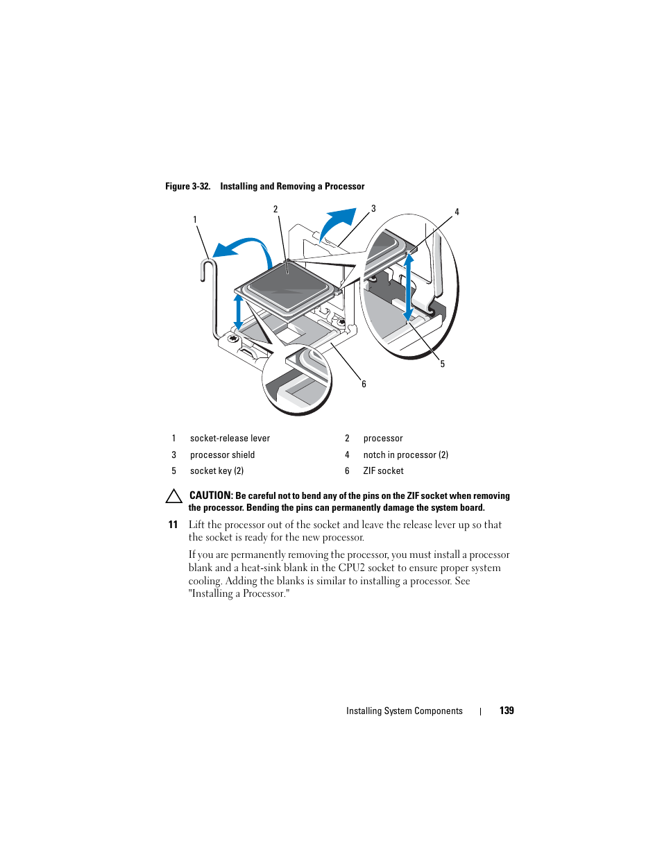 Figure 3-32. installing and removing a processor | Dell POWEREDGE R710 User Manual | Page 139 / 208