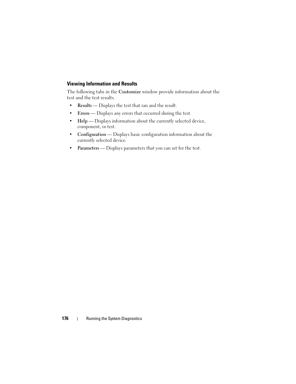 Viewing information and results | Dell POWEREDGE R710 User Manual | Page 176 / 208