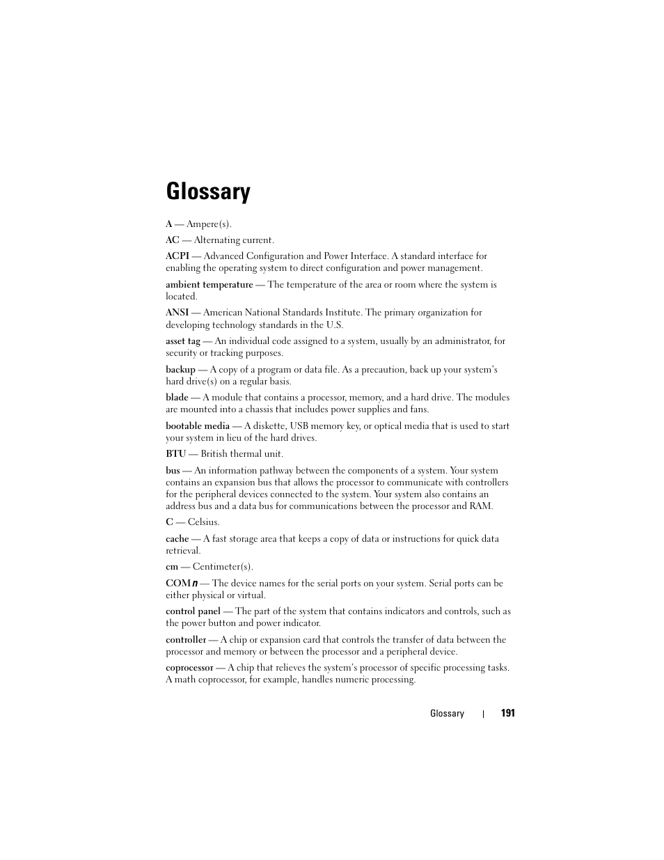 Glossary, Nym used in this table, see "glossary | Dell POWEREDGE R710 User Manual | Page 191 / 208