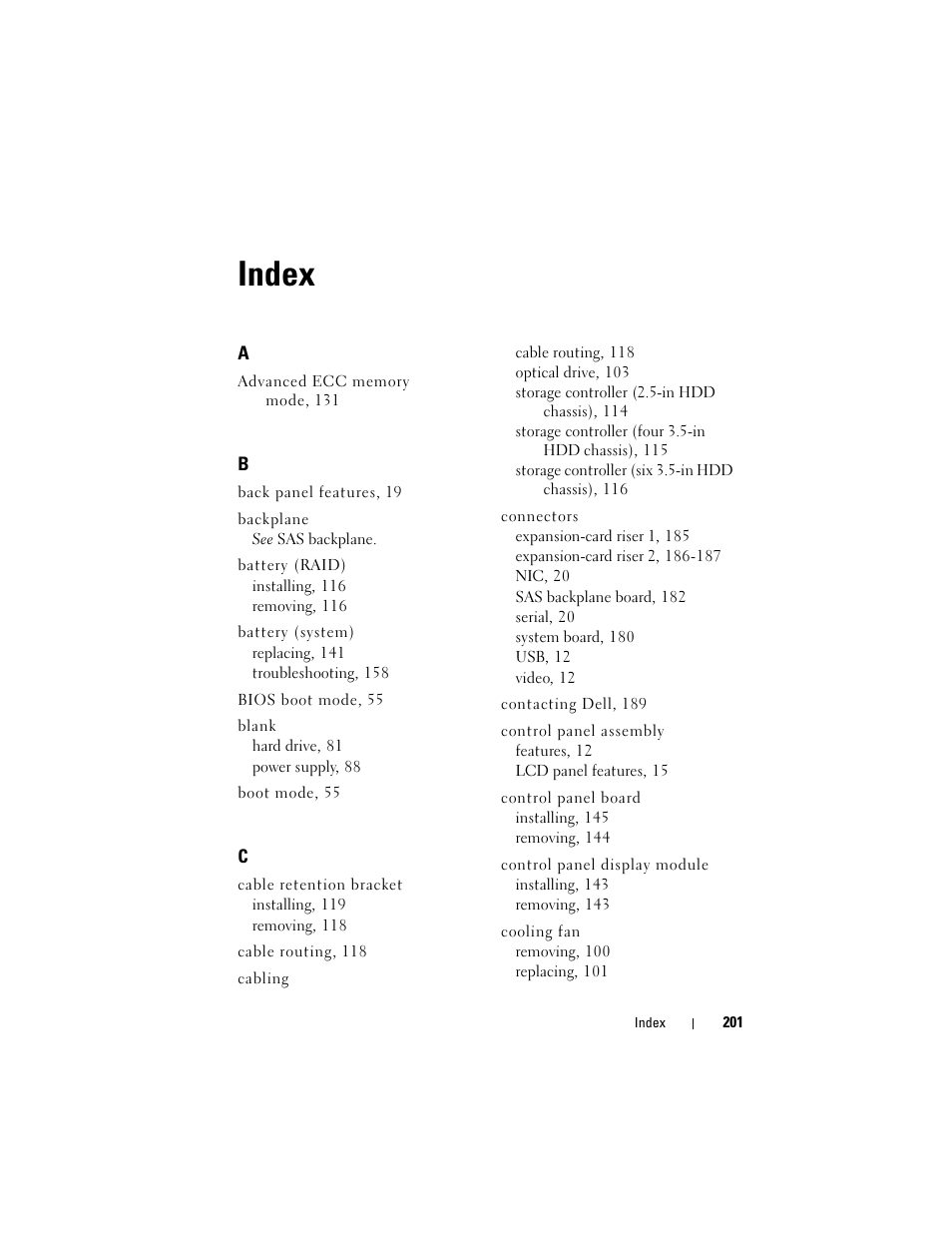 Index | Dell POWEREDGE R710 User Manual | Page 201 / 208