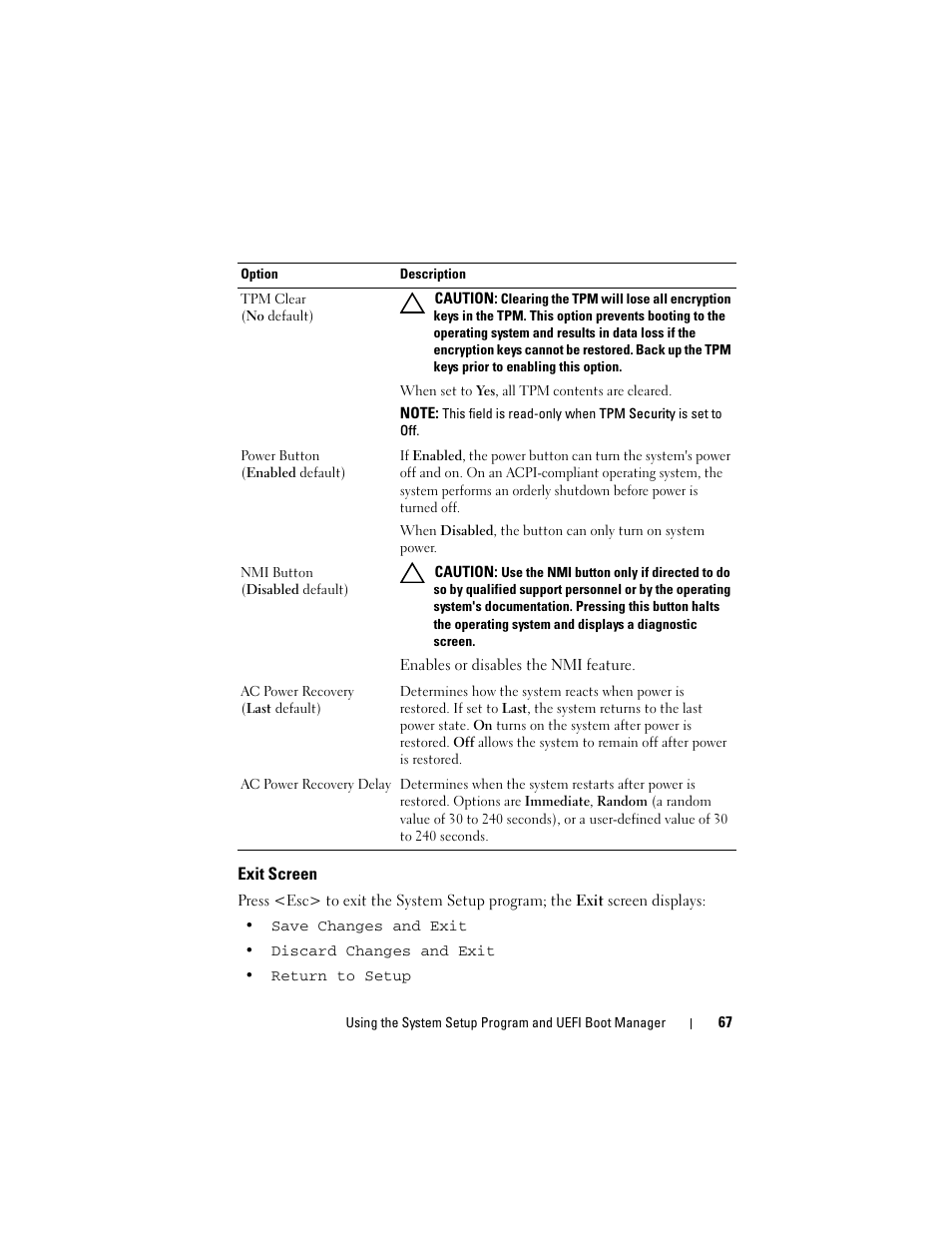 Exit screen | Dell POWEREDGE R710 User Manual | Page 67 / 208