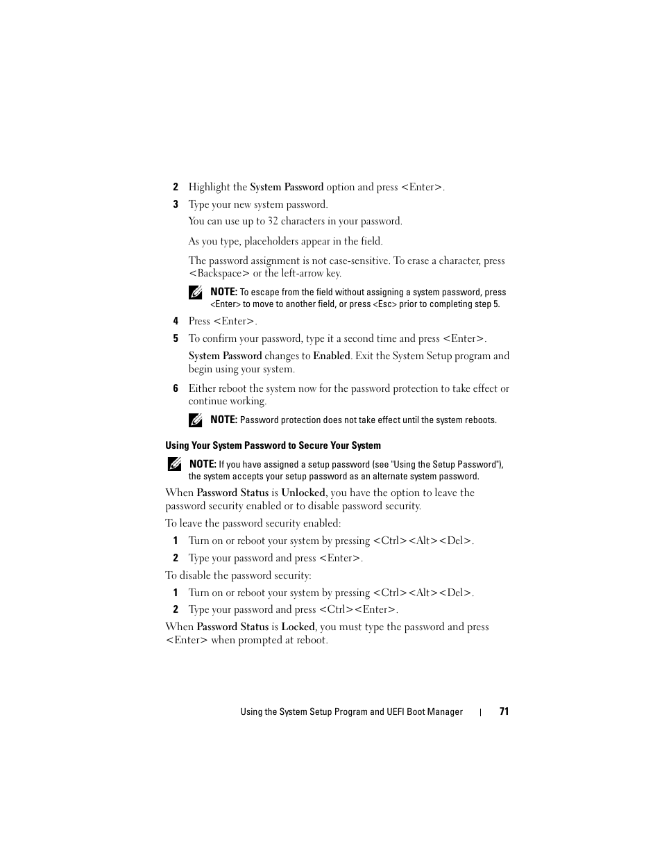 3 type your new system password, 4 press <enter, Using your system password to secure your system | 2 type your password and press <enter, 2 type your password and press <ctrl><enter | Dell POWEREDGE R710 User Manual | Page 71 / 208