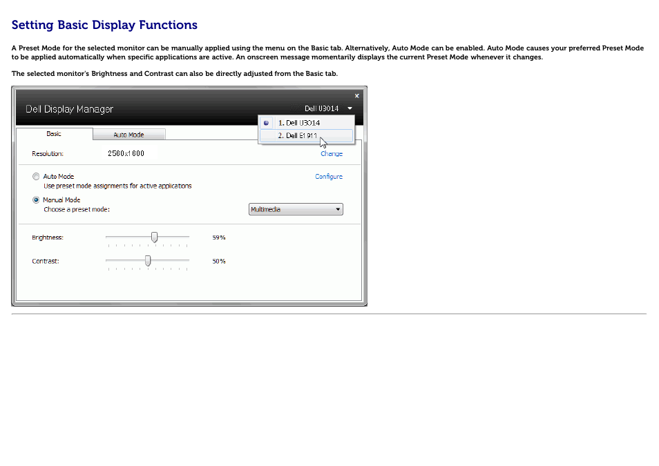 Setting basic display functions | Dell U3014 Monitor User Manual | Page 3 / 11