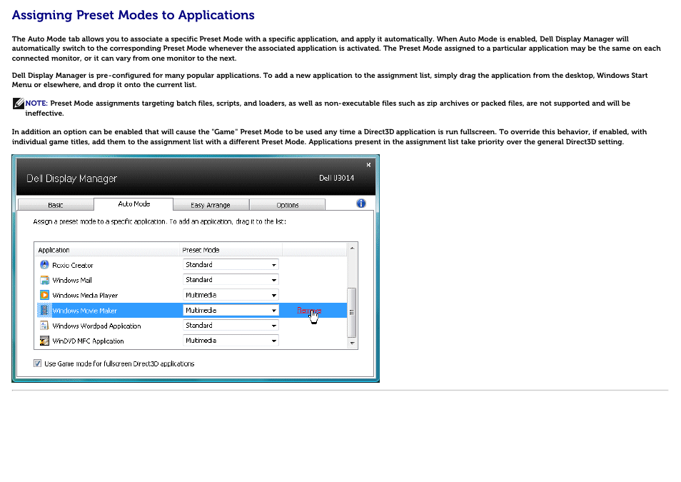 Assigning preset modes to applications | Dell U3014 Monitor User Manual | Page 4 / 11
