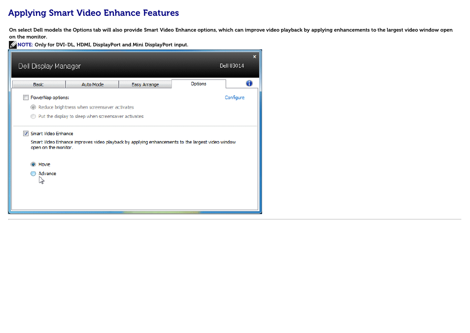 Applying smart video enhance features | Dell U3014 Monitor User Manual | Page 6 / 11
