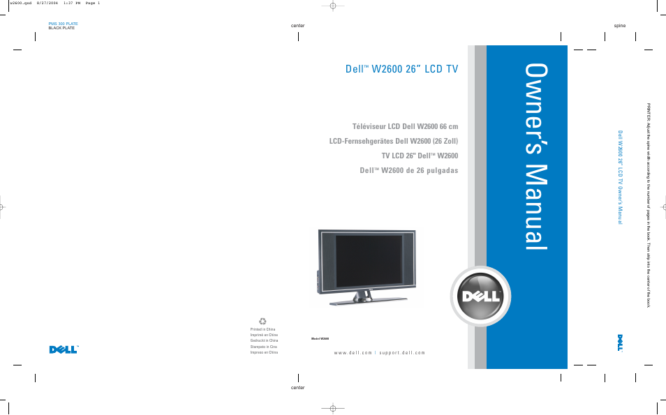 Dell LCD TV W2600 User Manual | 53 pages
