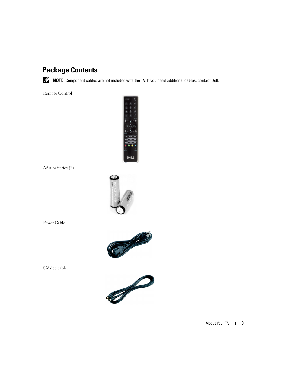 Package contents | Dell LCD TV W2600 User Manual | Page 10 / 53