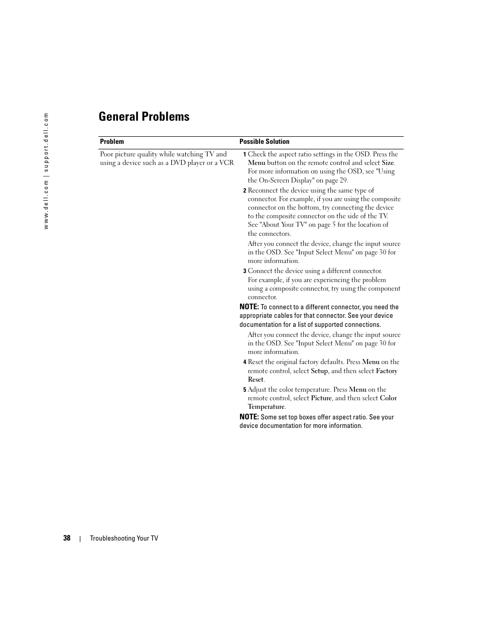 General problems | Dell LCD TV W2600 User Manual | Page 39 / 53