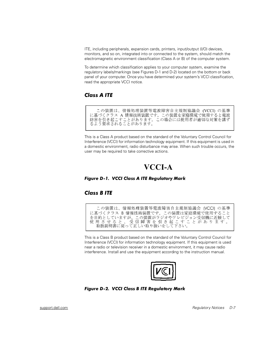 Class a ite, Class b ite, Figure d-1 | Figure d-2 | Dell Inspiron 2000 User Manual | Page 117 / 132