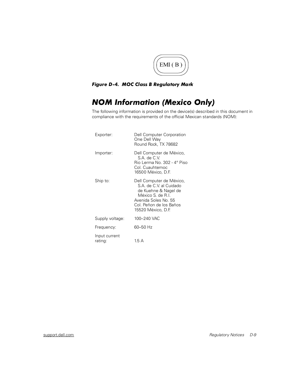 Nom information (mexico only), Figure d-4 | Dell Inspiron 2000 User Manual | Page 119 / 132