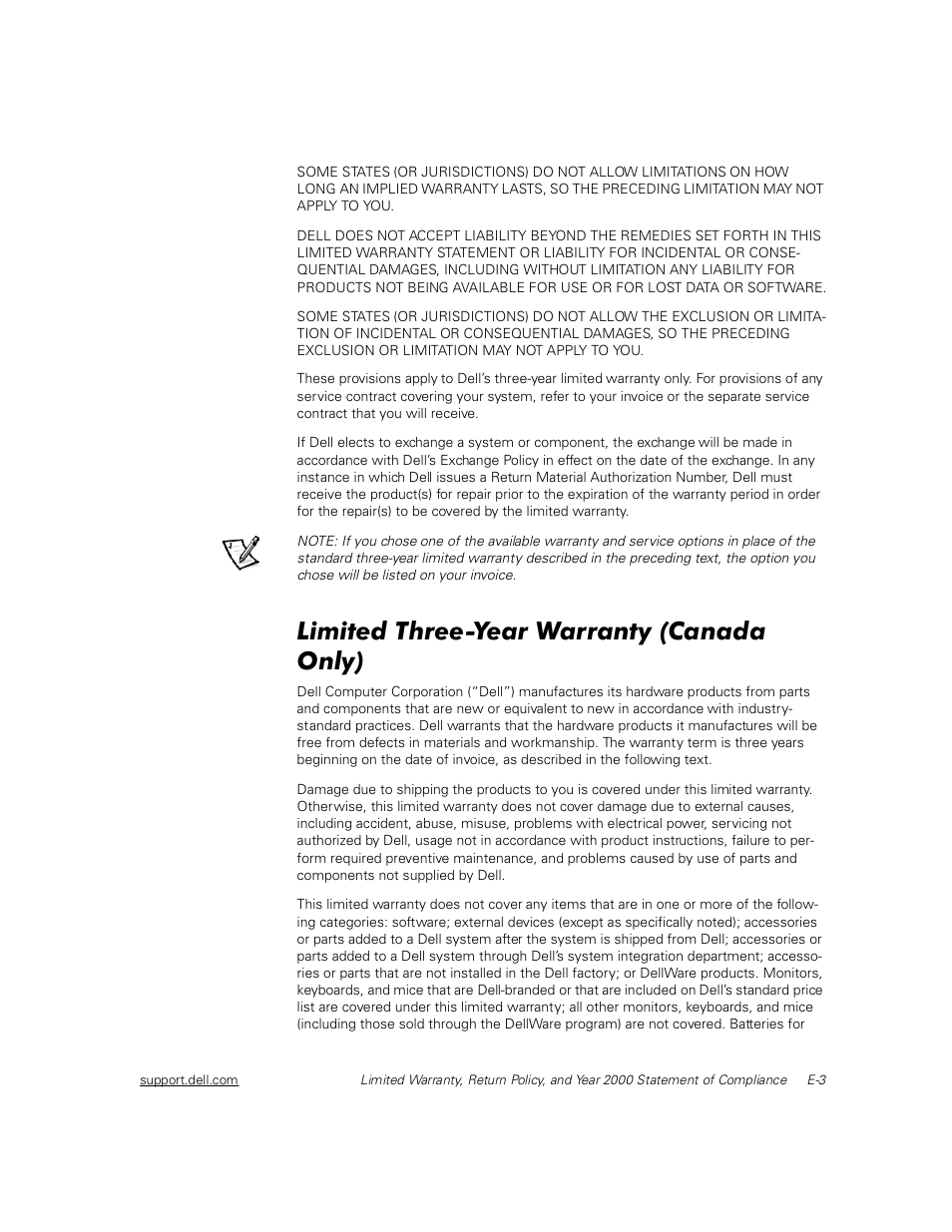 Limited three-year warranty (canada only) | Dell Inspiron 2000 User Manual | Page 123 / 132