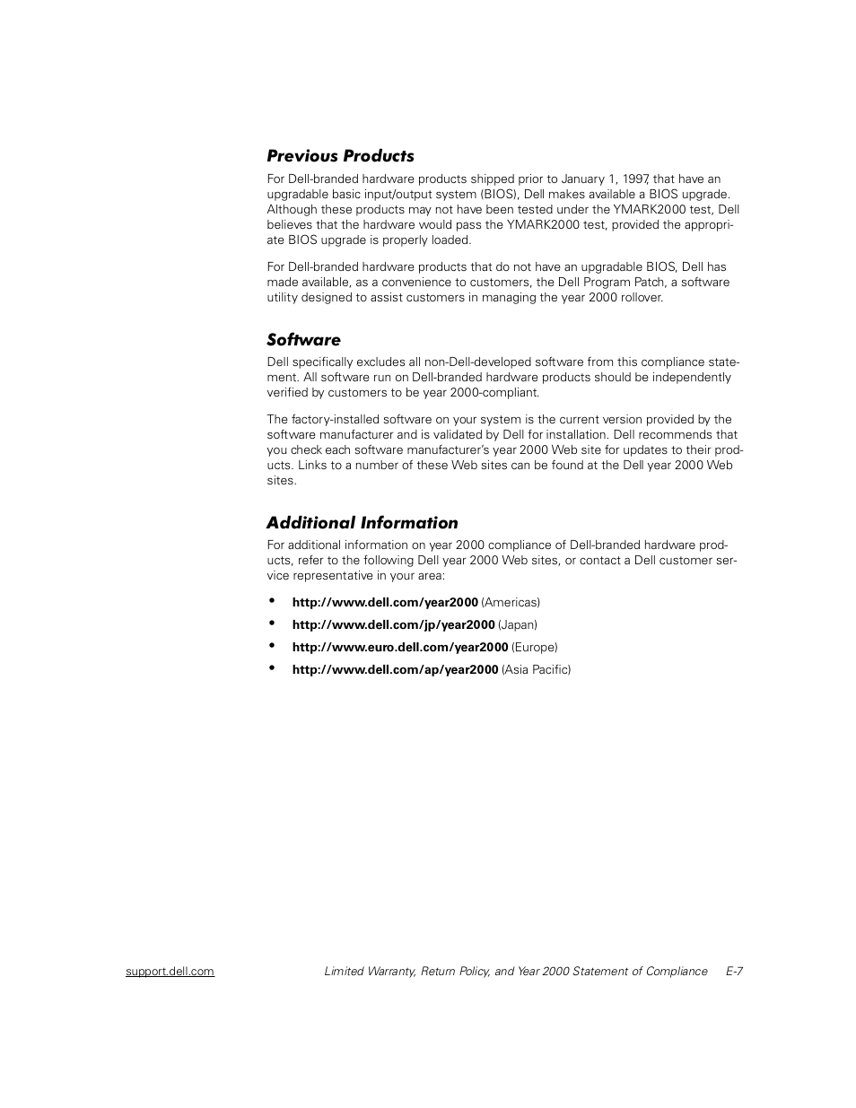 Previous products, Software, Additional information | Dell Inspiron 2000 User Manual | Page 127 / 132