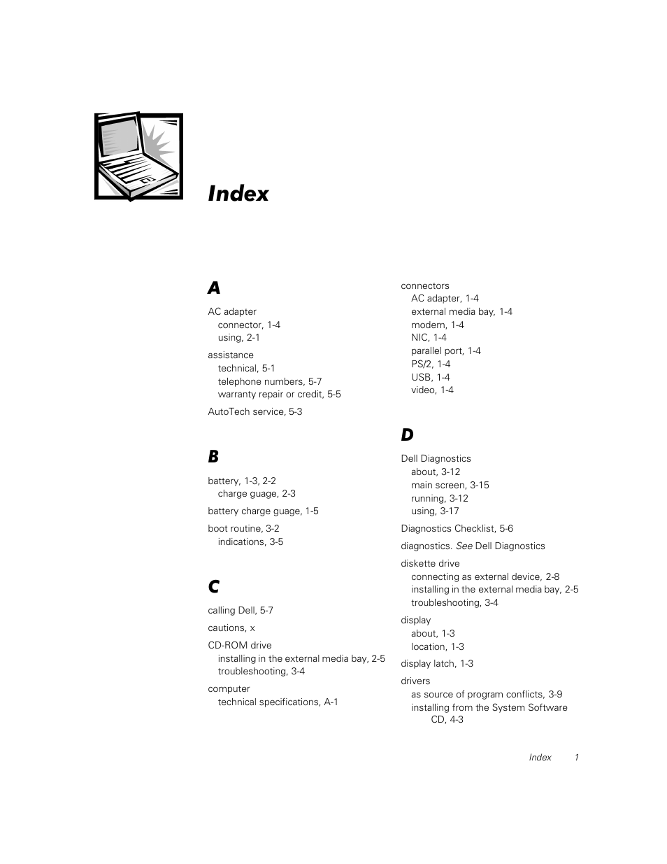 Index | Dell Inspiron 2000 User Manual | Page 129 / 132