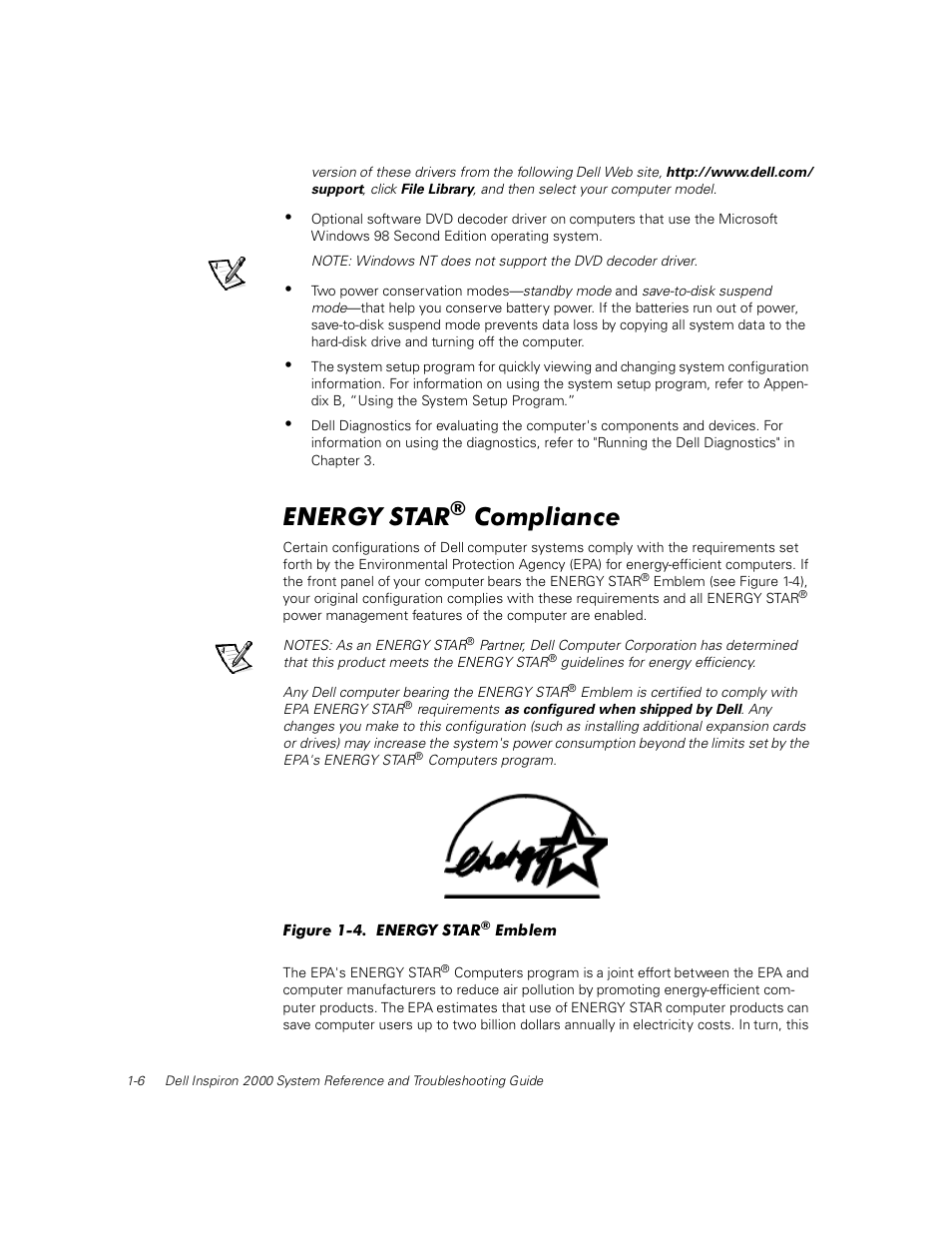 Energy star® compliance, Energy star compliance -6, Figure 1-4 | Energy star emblem -6 | Dell Inspiron 2000 User Manual | Page 24 / 132