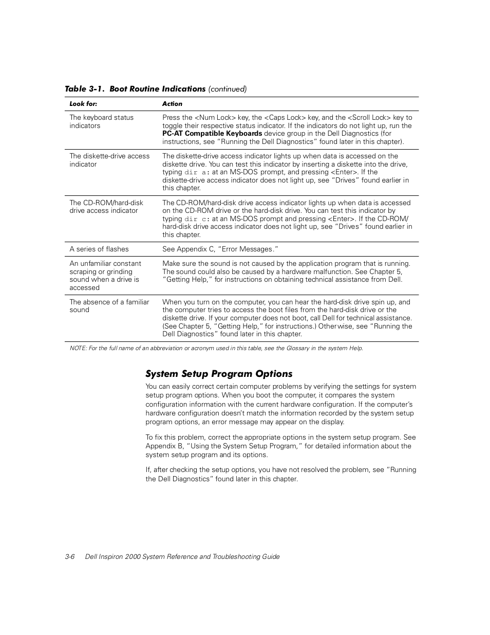 System setup program options, System setup program options -6 | Dell Inspiron 2000 User Manual | Page 44 / 132