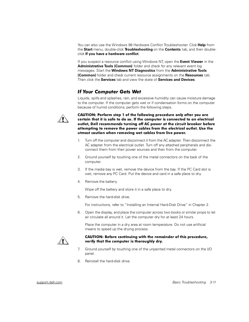If your computer gets wet, If your computer gets wet -11 | Dell Inspiron 2000 User Manual | Page 49 / 132