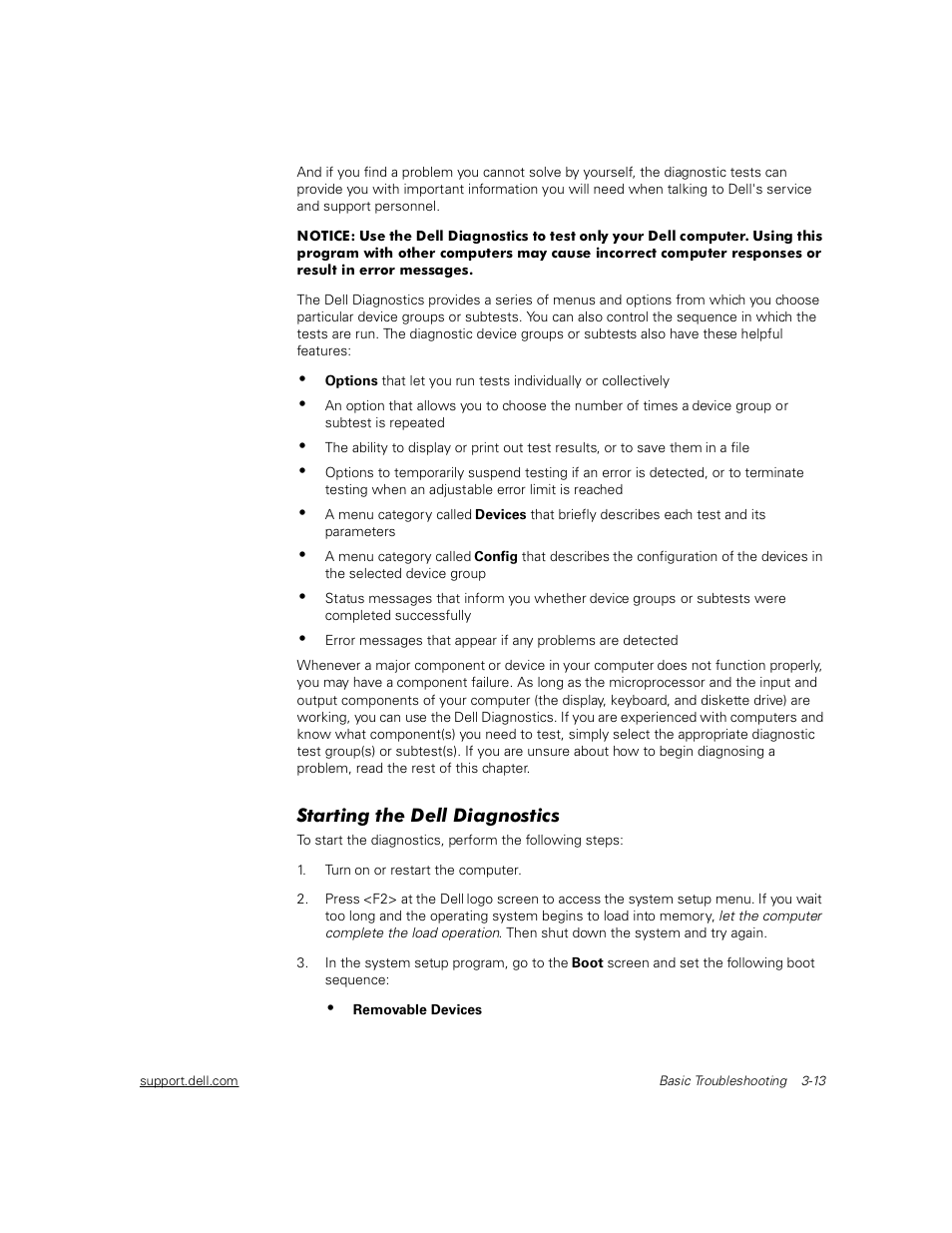 Starting the dell diagnostics, Starting the dell diagnostics -13 | Dell Inspiron 2000 User Manual | Page 51 / 132